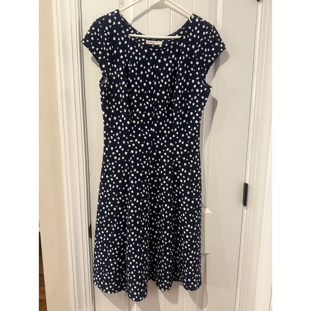 Signature by Robbie Bee Womens M Knee Length Sleeveless Dress Navy White